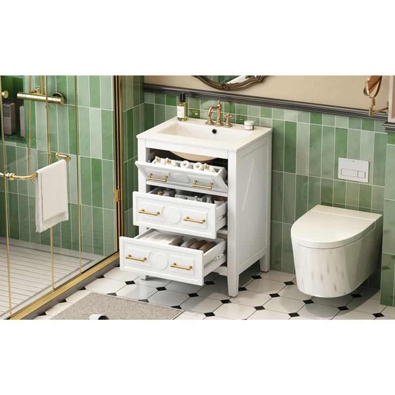 24'' Bathroom Vanity with Ceramic Sink Combo, White