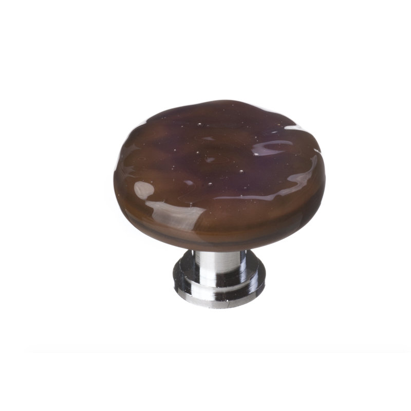 Poignée ronde en verre Glacier, Chrome poli, Brun boisé