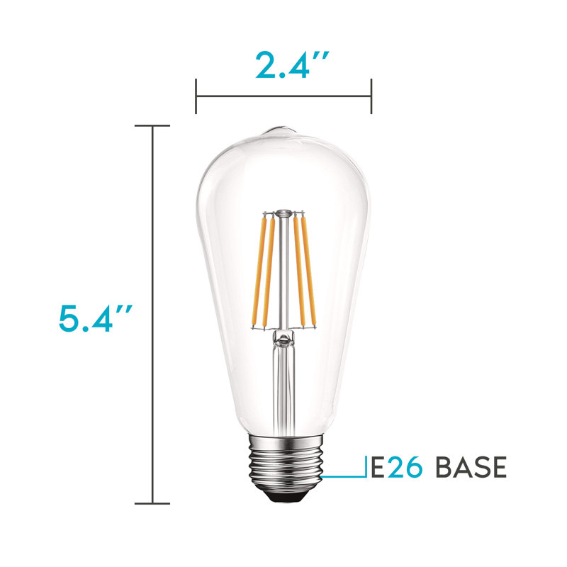 5 watts (équivalent à 60 watts), ampoule à DEL à intensité variable ST19, blanc chaud (2700 K) / culot moyen (standard) E26