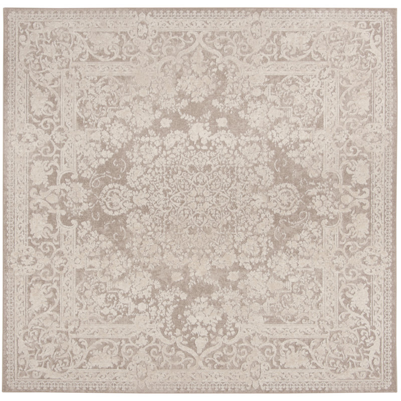 Calidia Oriental Beige/Cream Area Rug, Square 5'