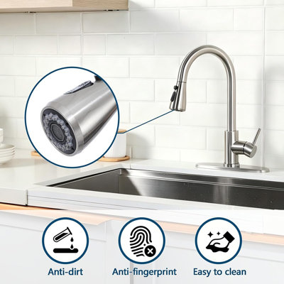 Brushed Nickel Kitchen Faucet with Pull Down Sprayer, High Arc Stainless Steel Single Handle Sink Faucet