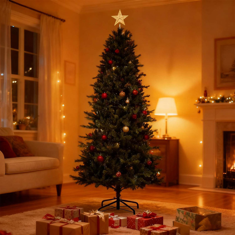 Arbre de Noël mince 7,5 pi avec 350 lumières colorées et 1573 pointes en PE pour décoration de Noël