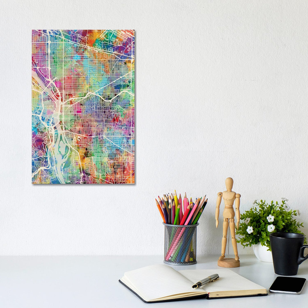 Portland Oregon City Map I by Michael Tompsett - Wrapped Canvas Gallery-Wrapped Canvas Giclée
