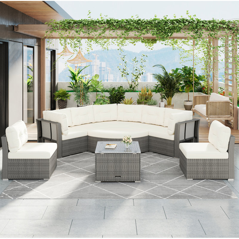 Ensemble de meubles de patio Mobilier d'extérieur Méridienne en rotin Ensemble de sièges de patio avec coussins et table de centre
