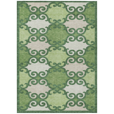 3' X 5' Green And Ivory Trellis Washable Indoor Outdoor Area Rug