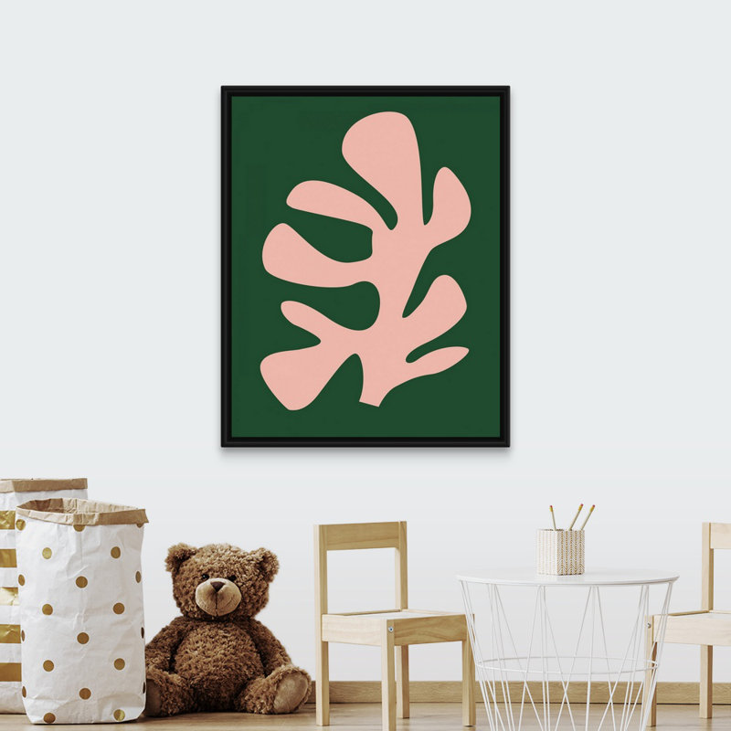 Art sur toile pour enfants corail ix, H 45 po x l 36 po x P 1,2 po, Cadre flottant noir avec toile / rose / vert