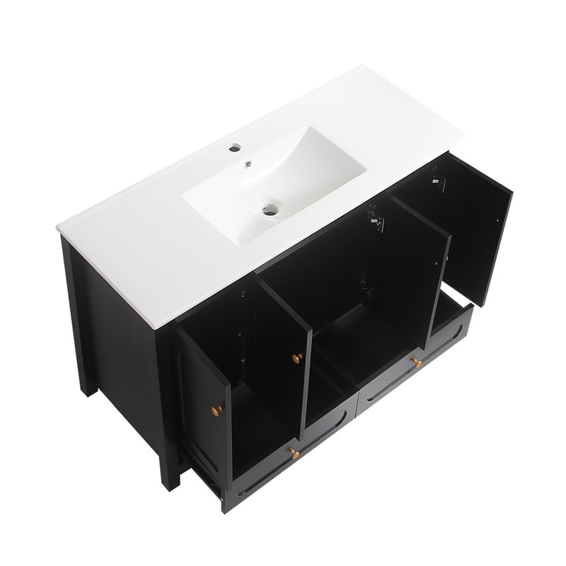 Meuble-lavabo 48 po avec lavabo en céramique, Noir