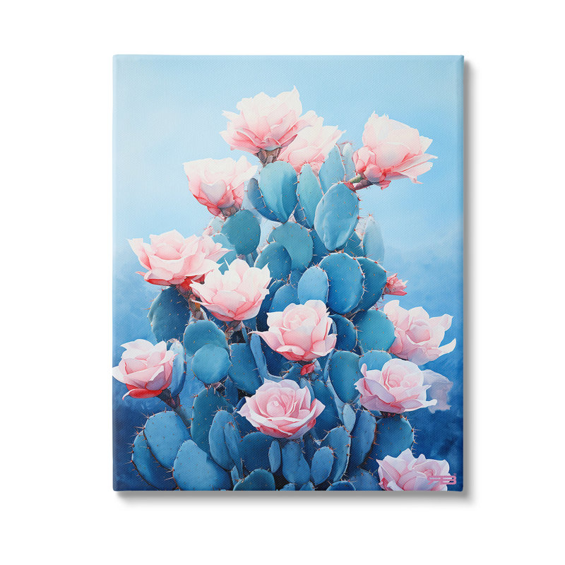 «Cactus & Rose Blossoms», art mural sur toile par RB, H 40 po x l 30 po