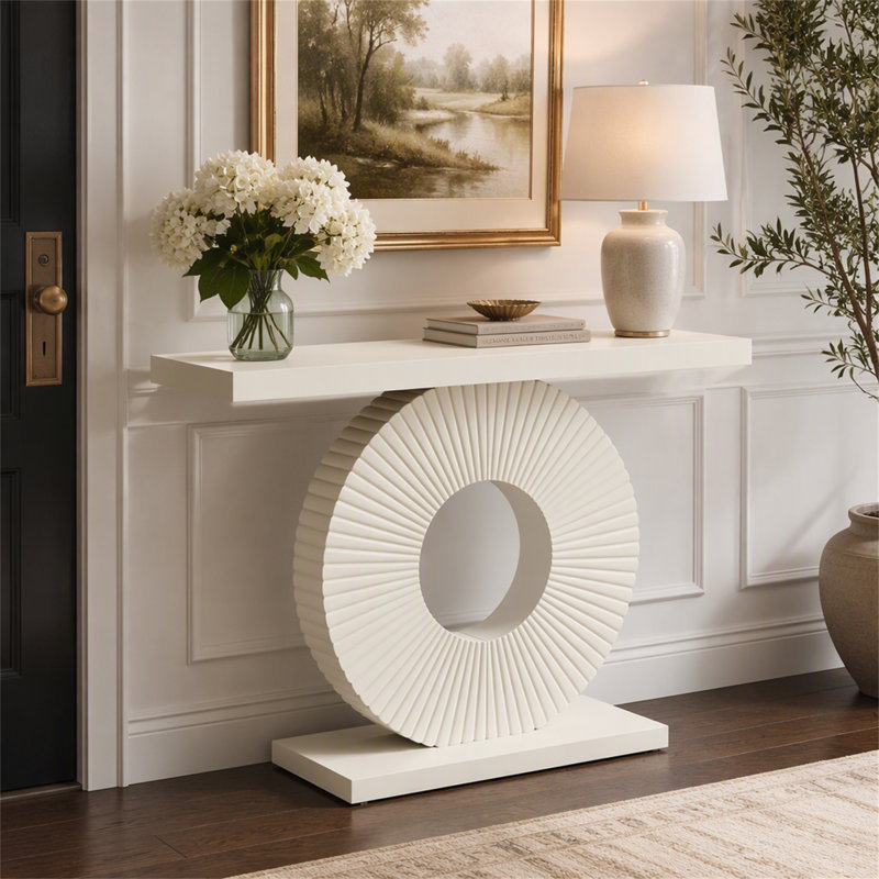 Canapé moderne en bois avec base géométrique, Blanc / Blanc, Blanc / Blanc, White