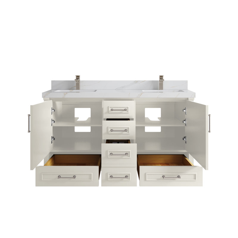 Meuble-lavabo double 60 po avec comptoir Aberdeen, Sienne Calacatta
