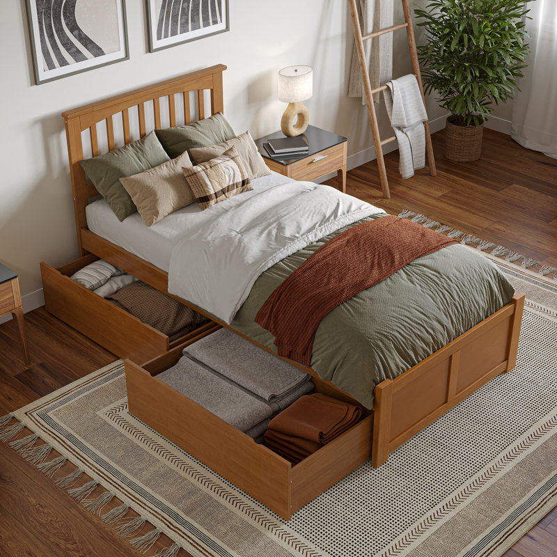 Mission Solid Wood Platform Bed with Footboard & Storage Drawers, Light Toffee, Twin XL