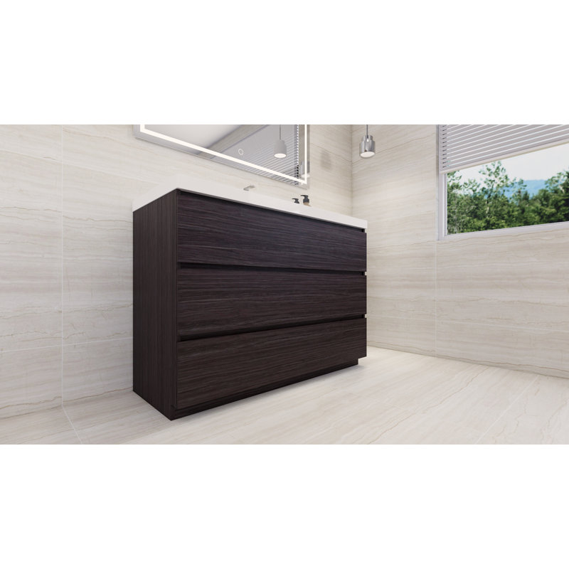 47.3'' Single Bathroom Vanity with Acrylic Top, Dark Gray Oak