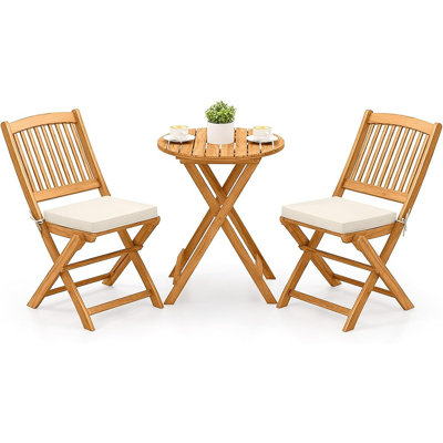 Acacia Wood Folding Patio Bistro Set – Table And Chairs With Cushions For Outdoor Use
