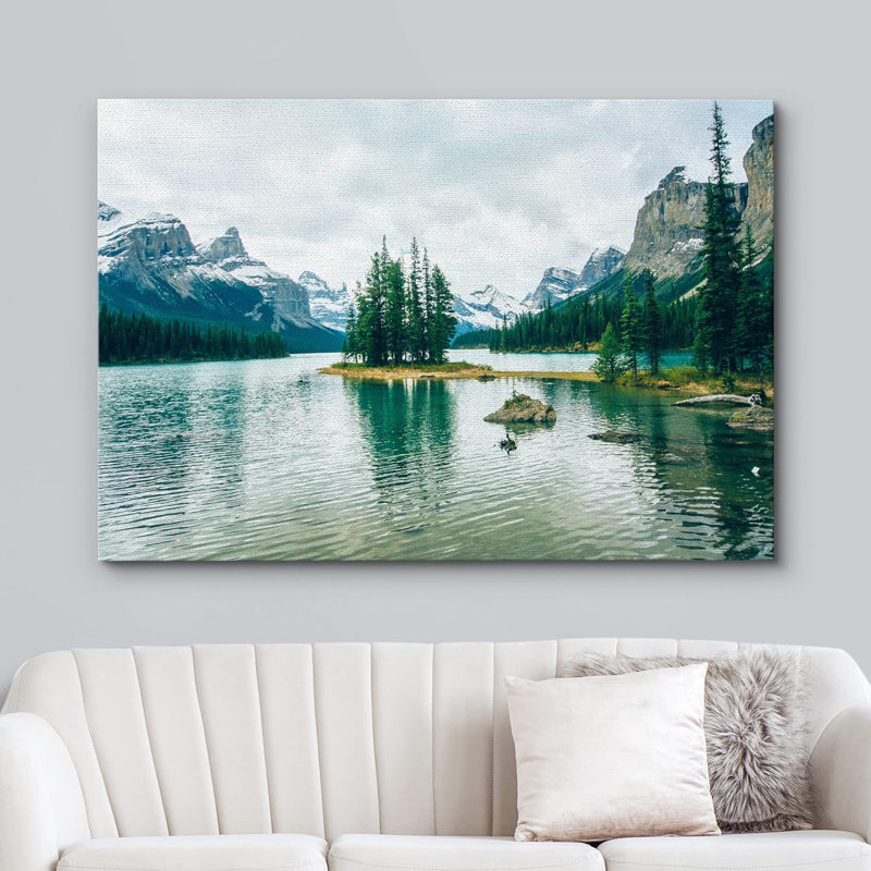 Nature, paysage, hiver, pin, forêt, montagne, lac, H 32 po x l 48 po x P 1,5 po, Toile tendue