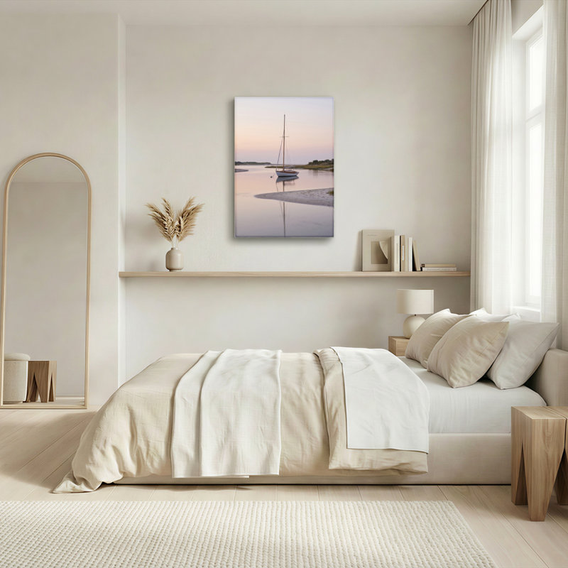 Ensemble de 1 tableau sur toile représentant un coucher de soleil sur un voilier, 24"H x 16"W, Toile tendue