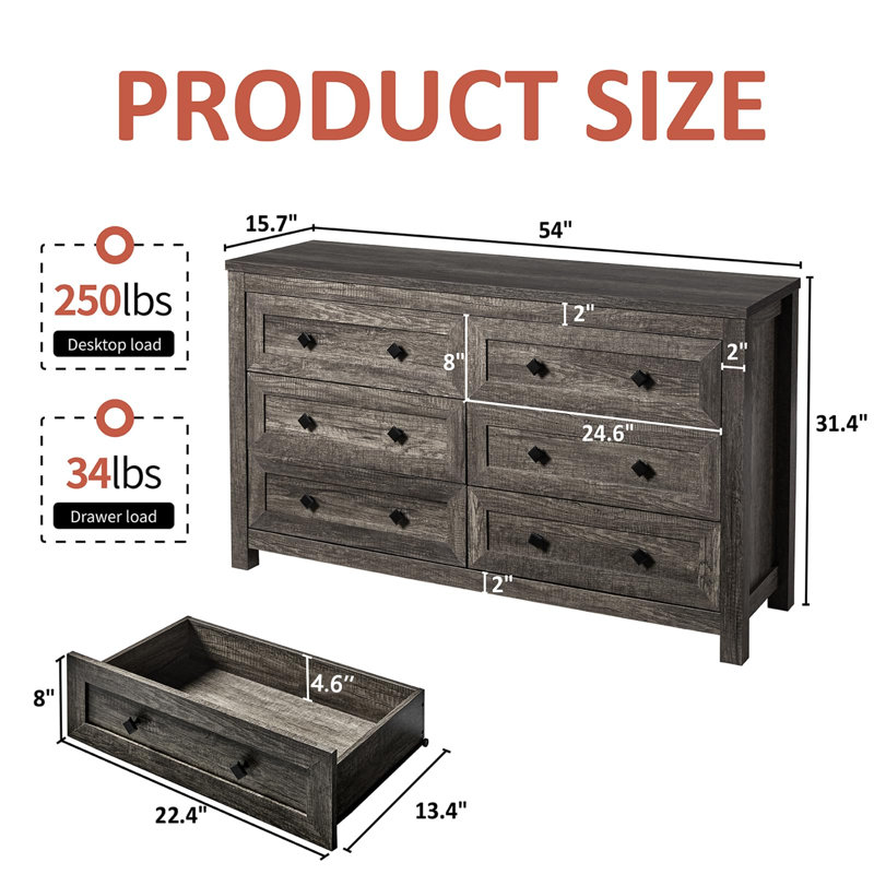 Commode 6 tiroirs Dezia Farmhouse, Gris rustique