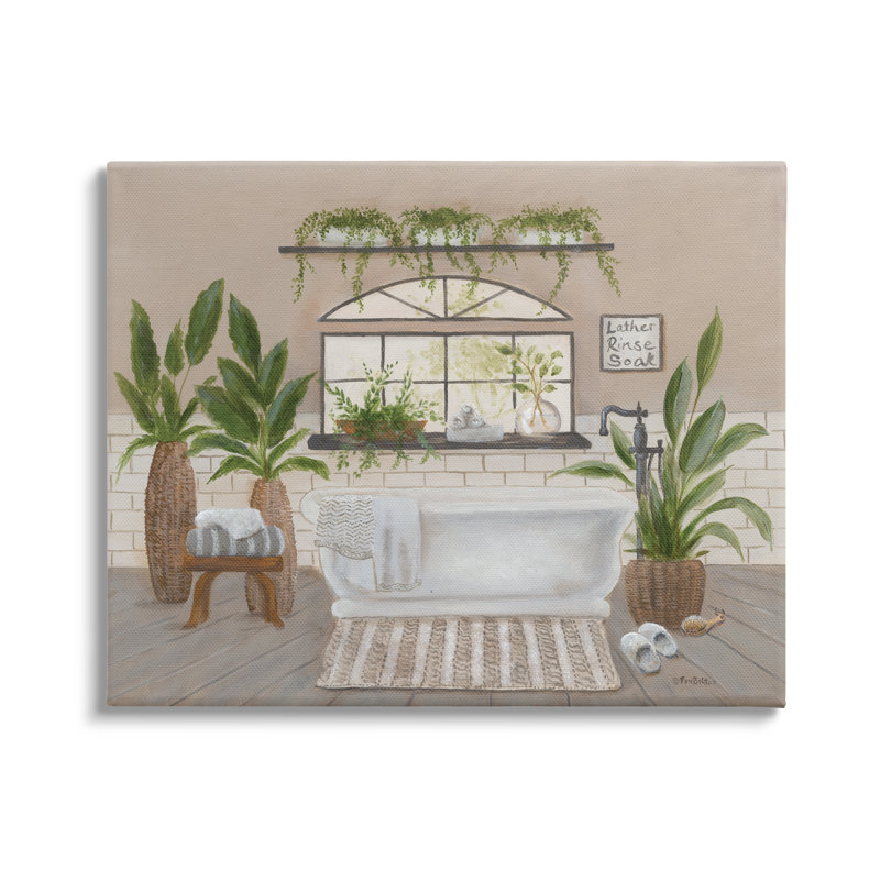 " Lather Rinse Soak Bathroom Greenery " Graphic Art Print, 24" H x 30" W x 1.5" D, Wrapped Canvas