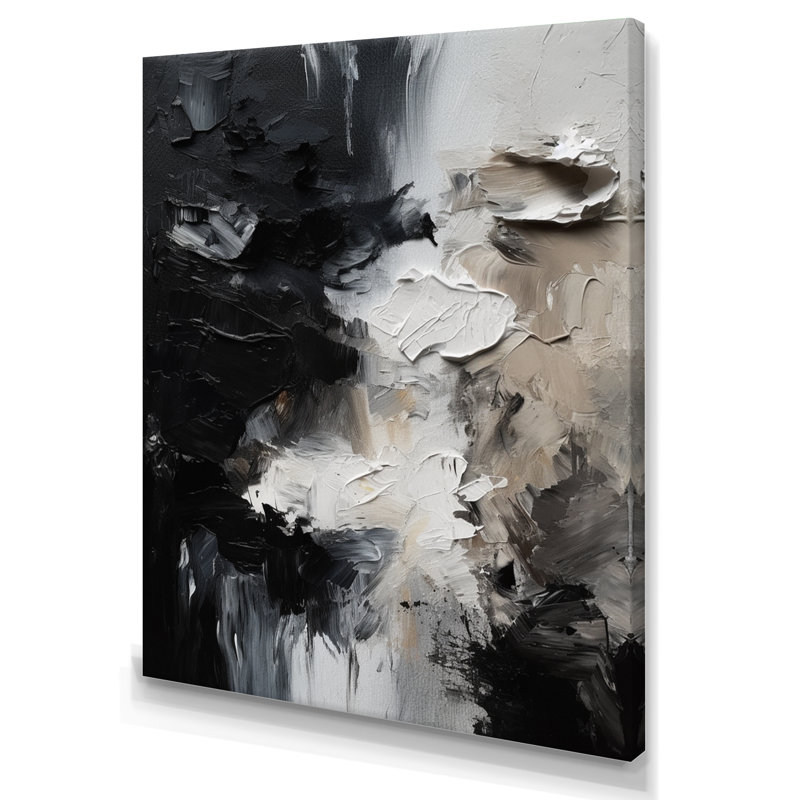 «Black Textured Splash Paint Art II», art mural abstrait, H 20 po x l 12 po, Toile tendue, Sans cadre