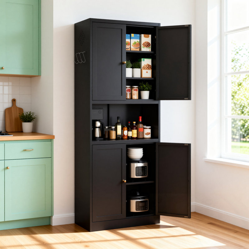 Metal Kitchen Pantry Cabinet Adjustable Shelves