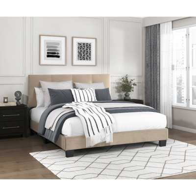 1Pc Platform Bed Velvet Upholstered Adjustable Height Headboard Button Tufted Solid Wood Bedroom Furniture