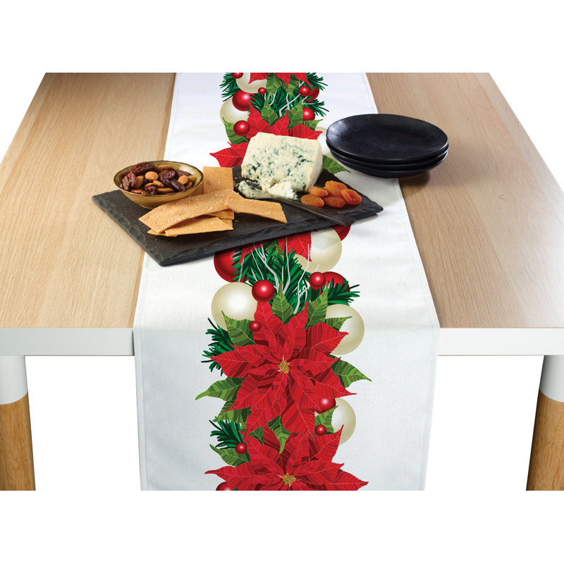 Totnes Christmas Poinsettia Border Table Runner, 72" L x 12" W
