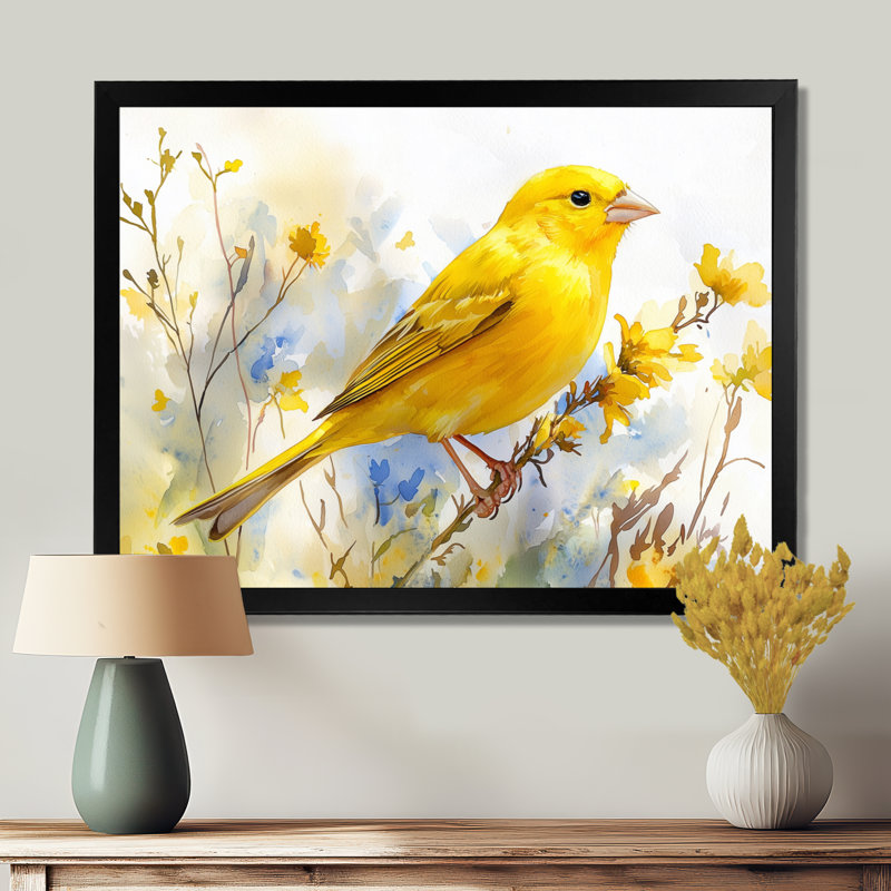 Iselis Finch, oiseau sur une tige de fleur sauvage IV - oiseau, art mural, H 30 po x l 40 po, Cadre simple