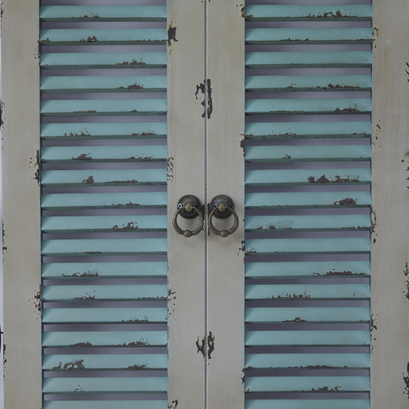 Alvardo Beige Wooden Scroll Window Shutter Home Wall Decor with Metal Scrollwork Relief, 40" x 2" x 40"
