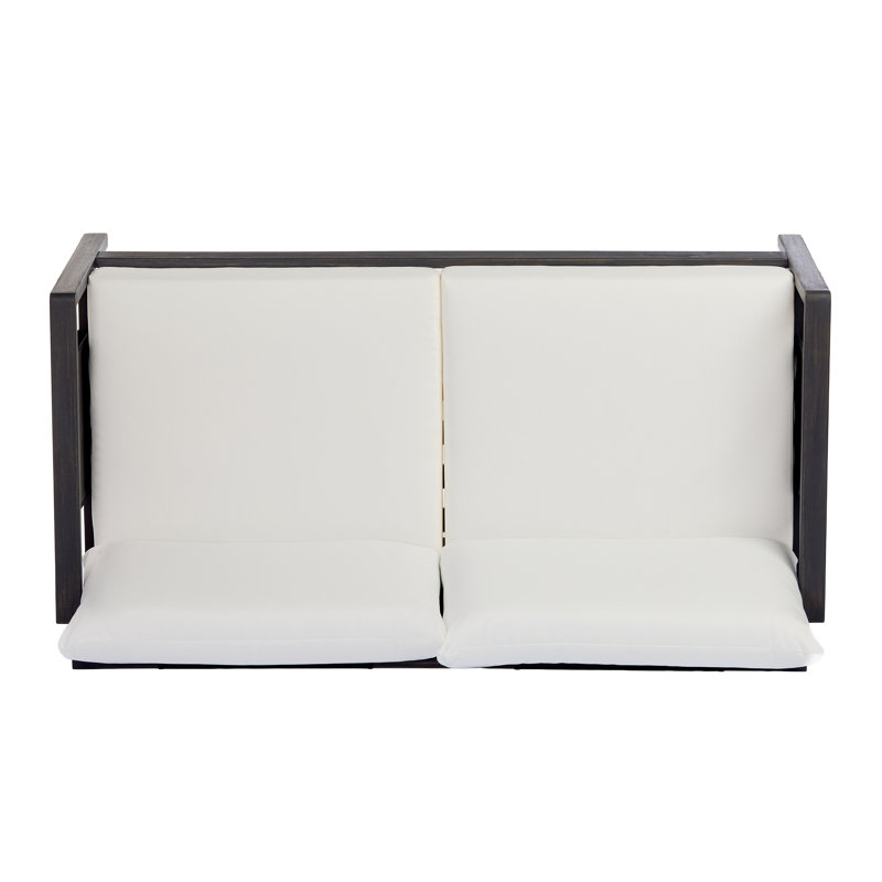 Ensemble de canapé d'extérieur 4 pièces, structure en bois d'acacia avec textilène noir et coussins blancs hydrofuges, finition gris foncé pour patio