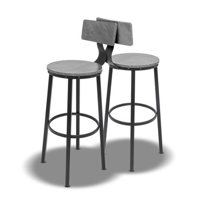 Shelby - Set Of 2 High Stools, Industrial Style Bar Stools With Back, Grey Wood