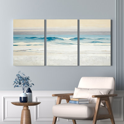 Ocean Waves Abstract Landscape Canvas Wrapped Wall Art Set of 3