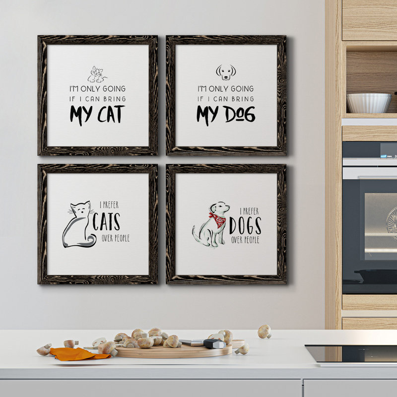 Bring My Cat - ensemble de 4 pièces d'art textuel sur toile, H 71 po x l 71 po x P 1,5 po, Toile encadrée noire