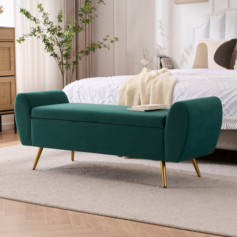 Elianna 55" Storage Bench End of Bed Ottoman for King Size Bed, Green Velvet