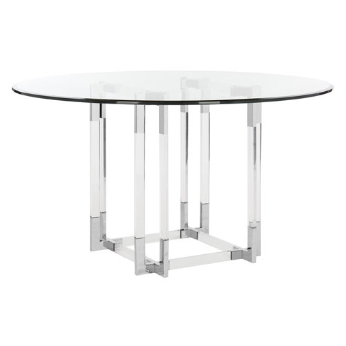 Round Glass Top Dining Table, Silver, 30" H x 54" L x 54" W