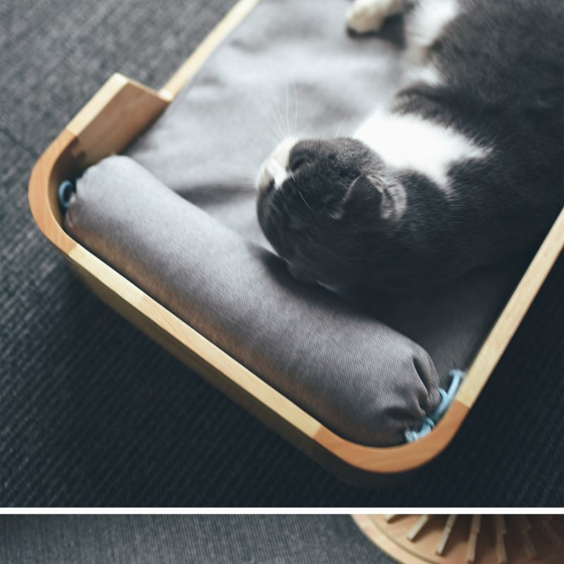 Lit pour chat en bois massif et en bambou Fairela