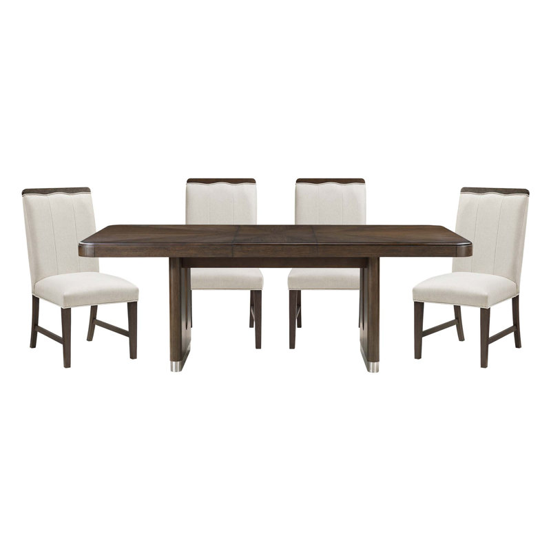 Table de salle à manger moderne extensible à finition brune 5PCS avec 4 chaises d'appoint