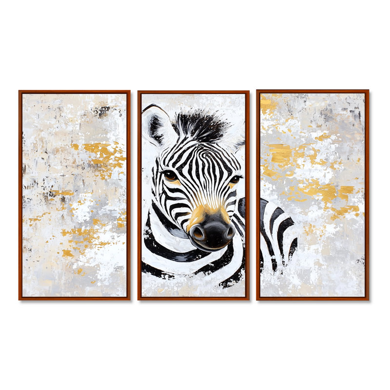 Ensemble de décorations murales Zèbre minimaliste rayé Play II - Zèbre, Brun, H 32 po x l 48 po