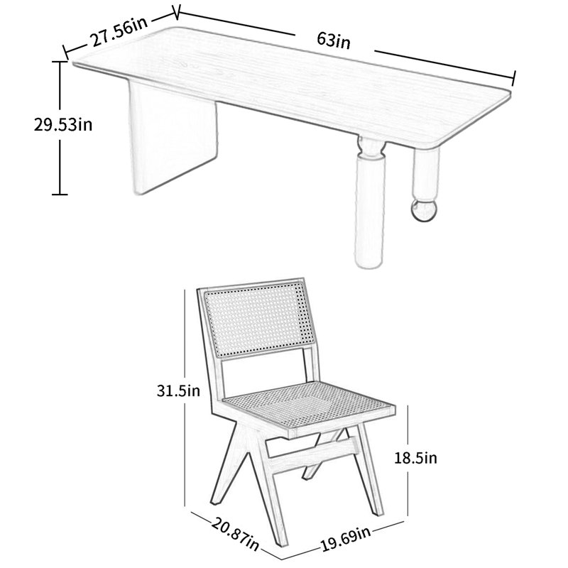 Ensemble de salle à manger rectangulaire, Noir, H 29,53 po x L 63 po x l 27,56 po