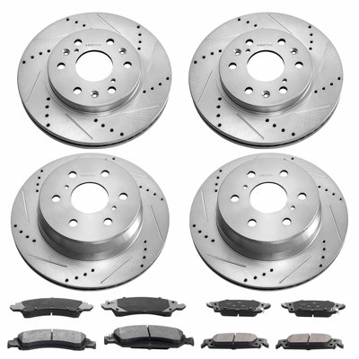 Drilled Slotted Front Rear Brake Rotors Pads Kit for Chevy Silverado GMC