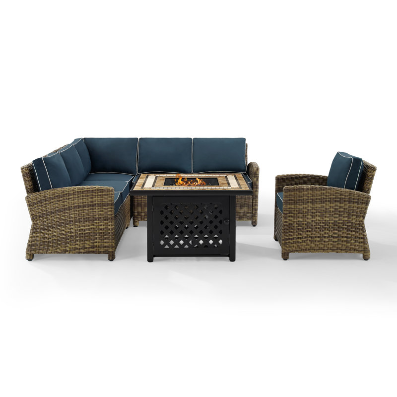 6 - Person Patio Conversation Set with Cushions, Navy Velvet