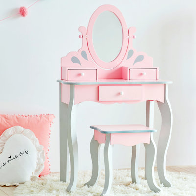 Teamson Kids Wooden Princess Rapunzel 2-pc. Vanity Set, Gray/Pink