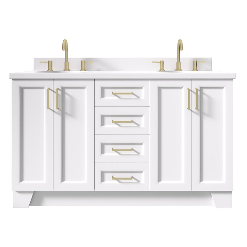 Meuble-lavabo double 61 po avec dessus en quartz blanc Franko, Blanc