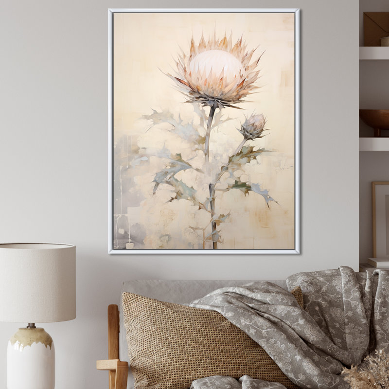 Impressions d'art murales sur chardon beige, H 20 po x l 12 po, Cadre flottant blanc