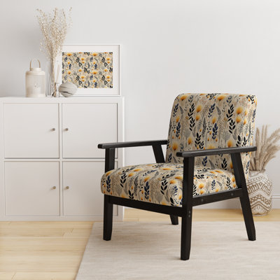 Minimalist  Beige Garden Floral Dreams - Upholstered Farmhouse Arm Chair, Rustic Floral Accent Chair