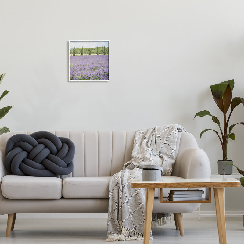 «Country Lavender Meadow», impression encadrée sur bois, H 12 po x l 12 po x P 1,5 po, Giclée encadrée blanc bord de mer