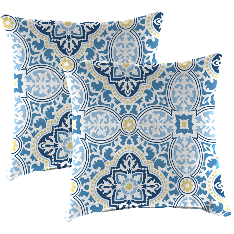 Sunbrella Outdoor Throw Pillow, Blue/Damask