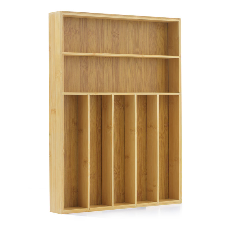 Natural Bamboo 7-Compartment Flatware Drawer Organizer