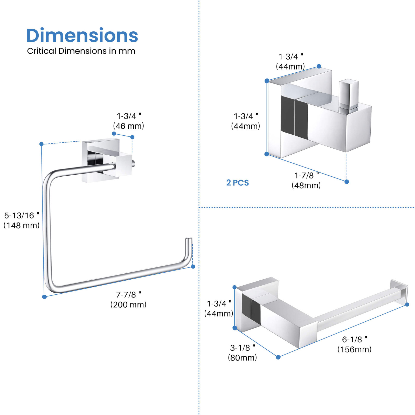 Cube 4-Piece Bathroom Hardware Set, Chrome