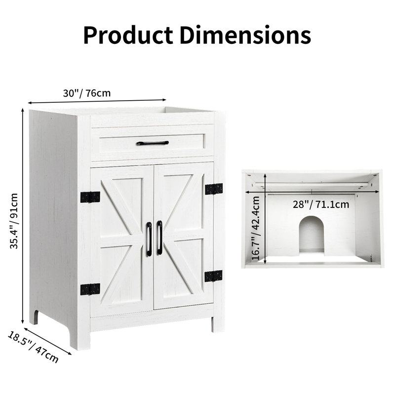 Panneau de particules blanc délavé avec placage de mélamine ... - Métal - 1 pièce - Meuble-lavabo - Blanc - Conception à double porte (sans lavabo inclus)