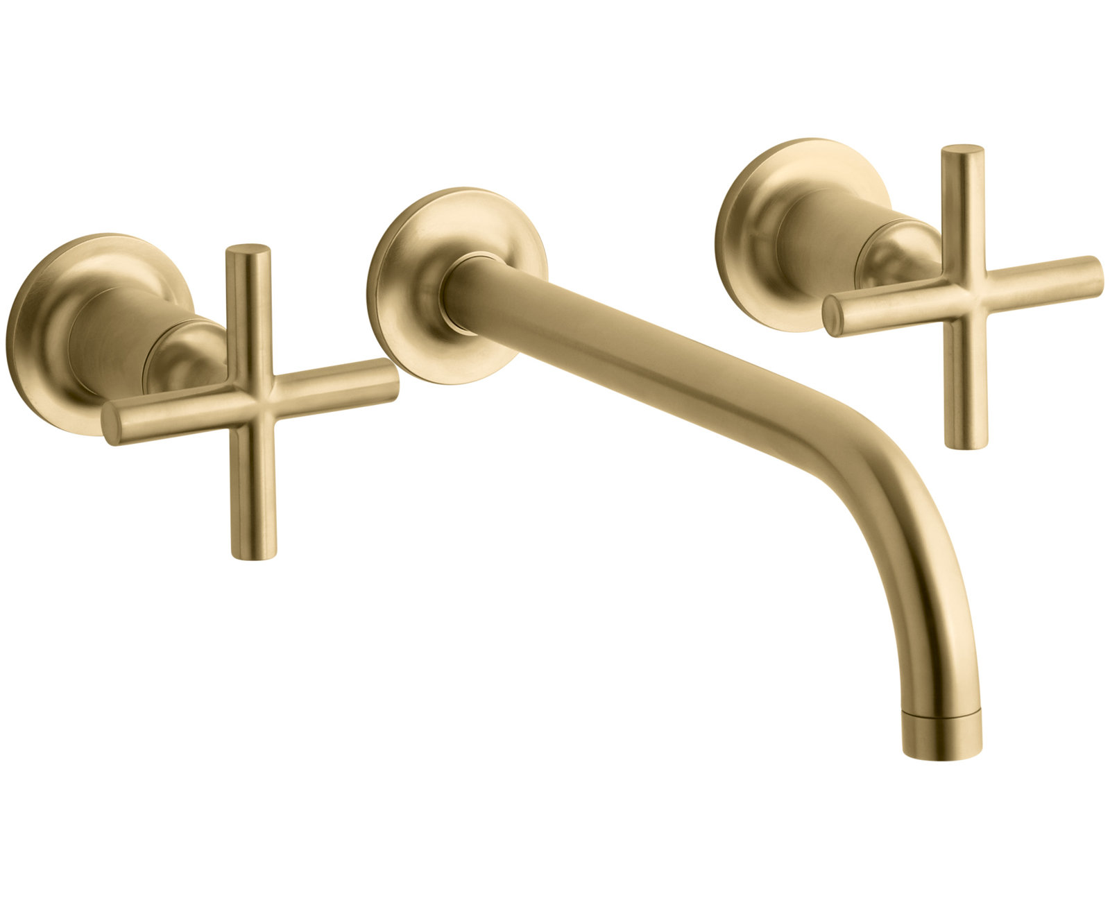 Purist Wall-Mounted Bathroom Sink Faucet, Vibrant Moderne Brushed Gold, Cross Handle