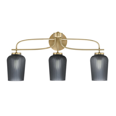 Barre d'éclairage de salle de bain 3 lumières Cavella avec verre texturé fumé 5 po